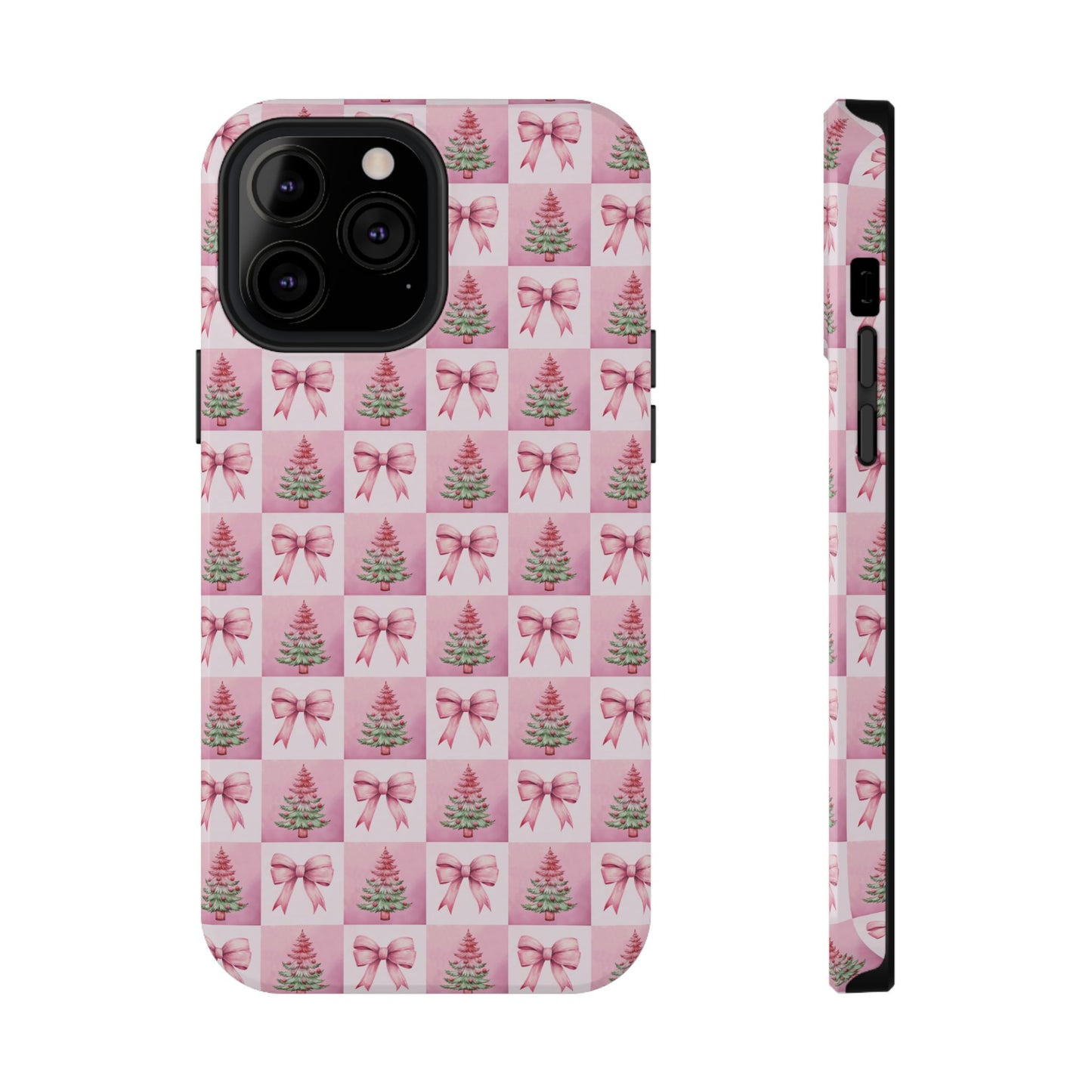 Pink Retro Christmas Tree & Coquette Phone Case - Christmas Phone Case Impact-Resistant Cases iPhone Samsung