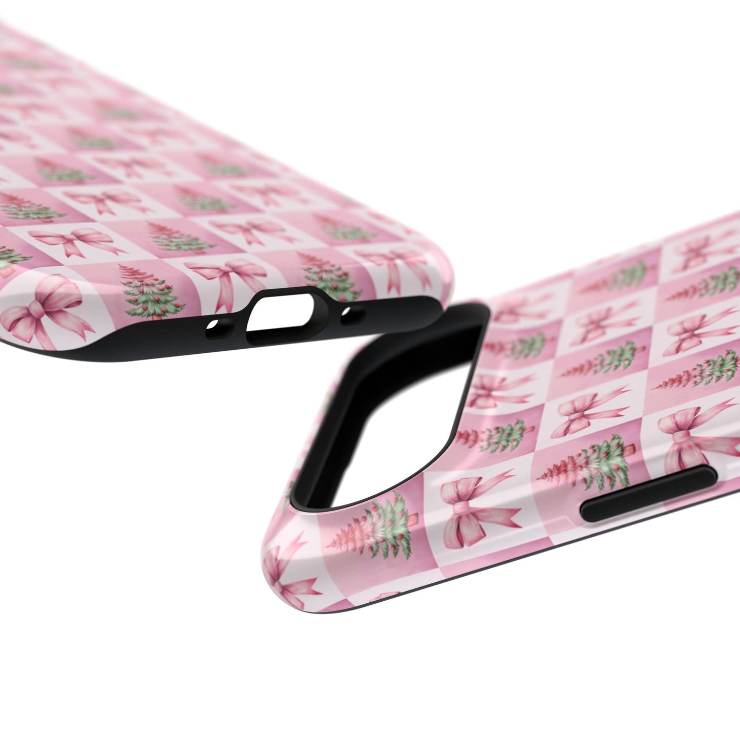 Pink Retro Christmas Tree & Coquette Phone Case - Christmas Phone Case Impact-Resistant Cases iPhone Samsung