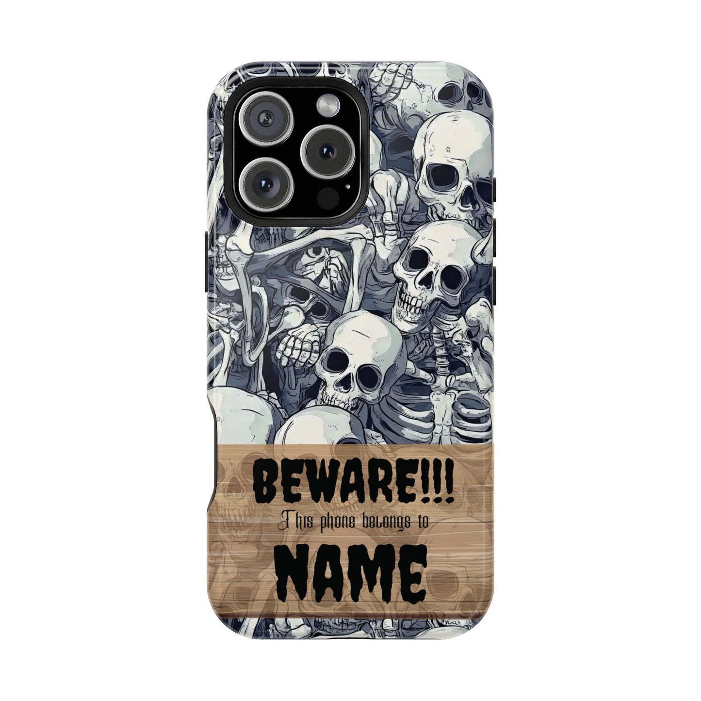 Custom, Personalized Halloween Magnetic Tough Cases for iPhone - Beware Skulls with Name