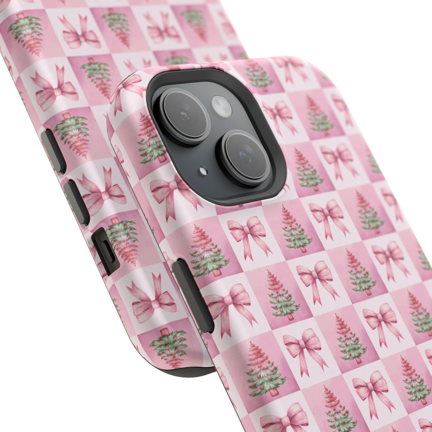 Pink Retro Christmas Tree & Coquette Phone Case - Christmas Phone Case Impact-Resistant Cases iPhone Samsung
