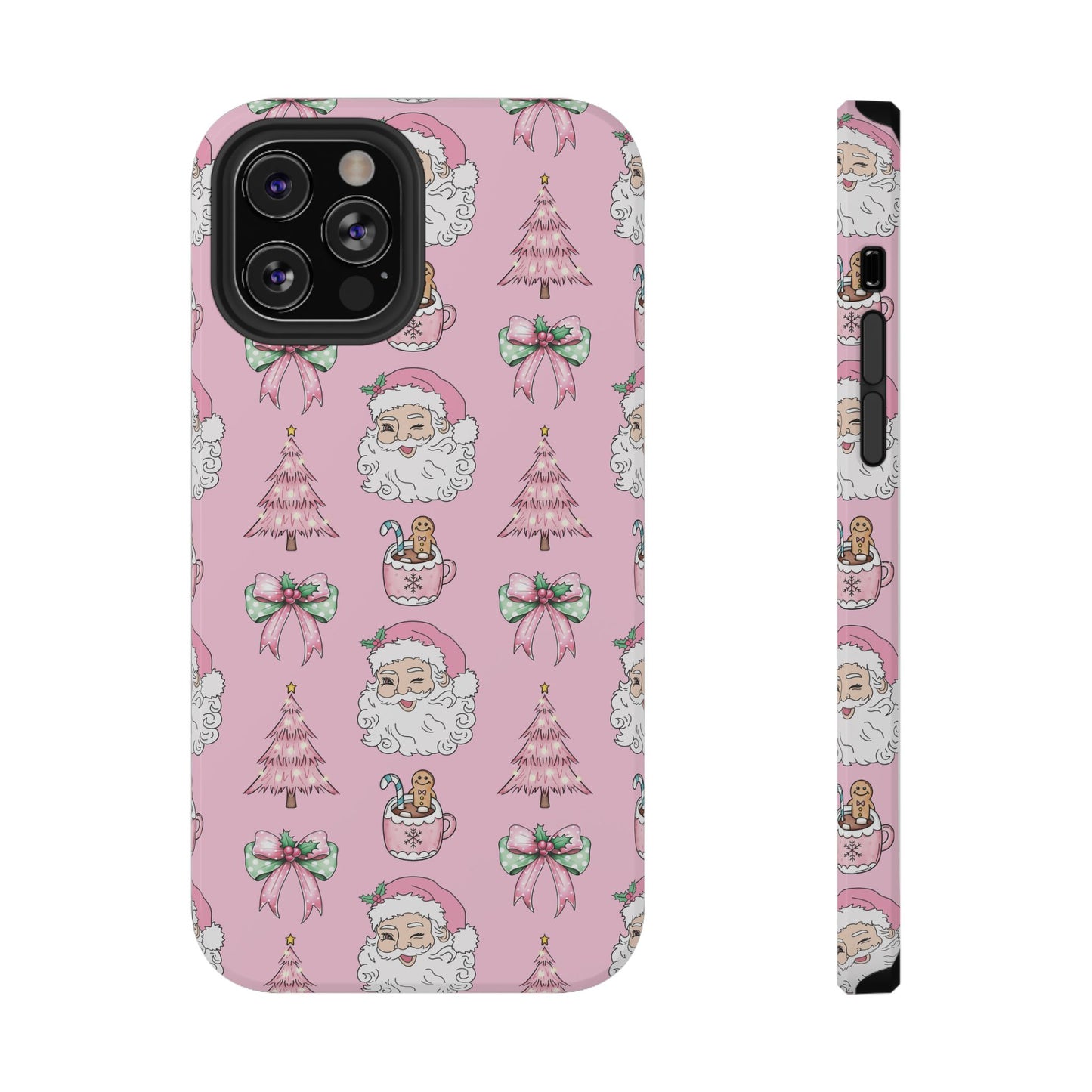 Pink Retro Santa & Coquette Bow Christmas Phone Case - Christmas Phone Case Impact-Resistant Case