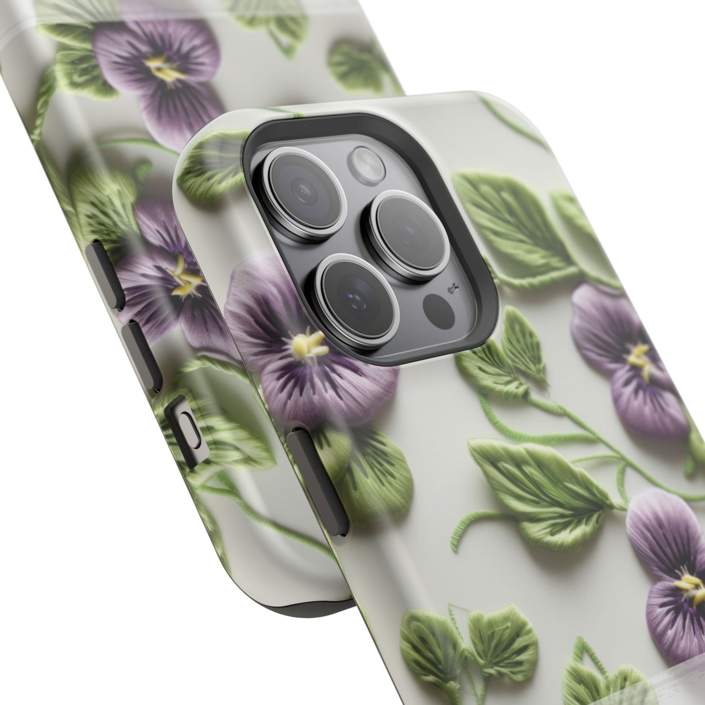 February Birth Flower Phone Case • Violet Embroidery iPhone Cover • MagSafe Gift for Her