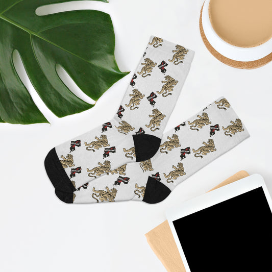 CAJUB DEB Vintage Tiger Crew Socks Eco-Friendly Animal Print Socks - Fun & Stylish Recycled Poly Socks MDS Awareness Support Socks One Size Unisex