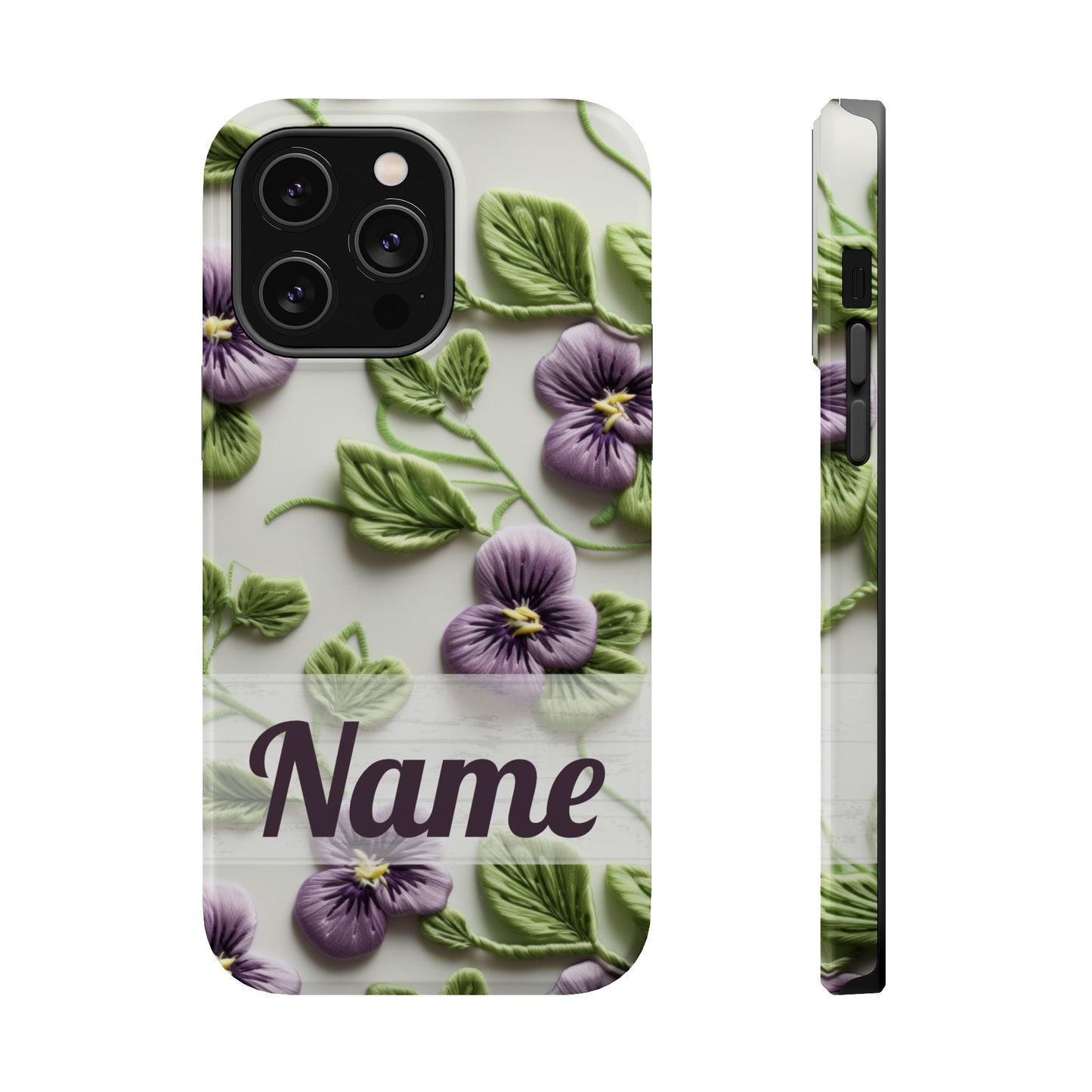 February Birth Flower Phone Case • Violet Embroidery iPhone Cover • MagSafe Gift for Her