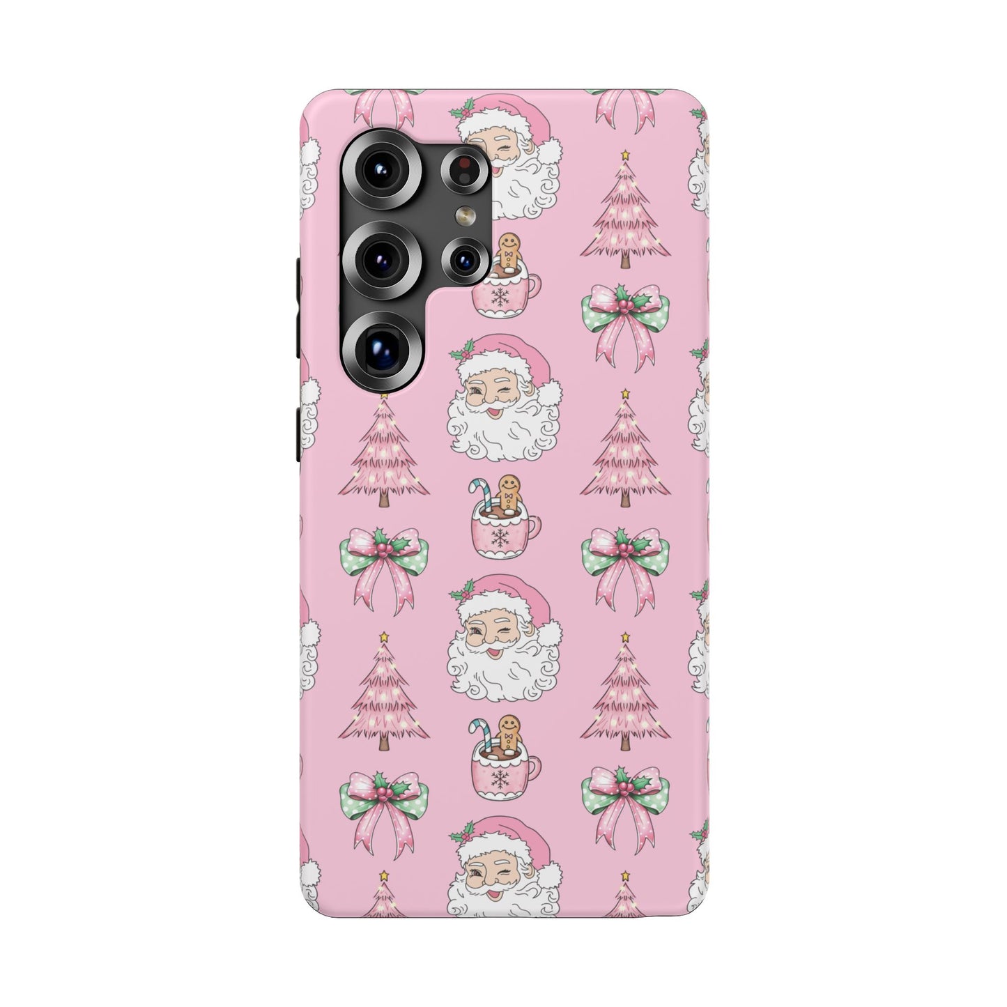 Pink Retro Santa & Coquette Bow Christmas Phone Case - Christmas Phone Case Impact-Resistant Case