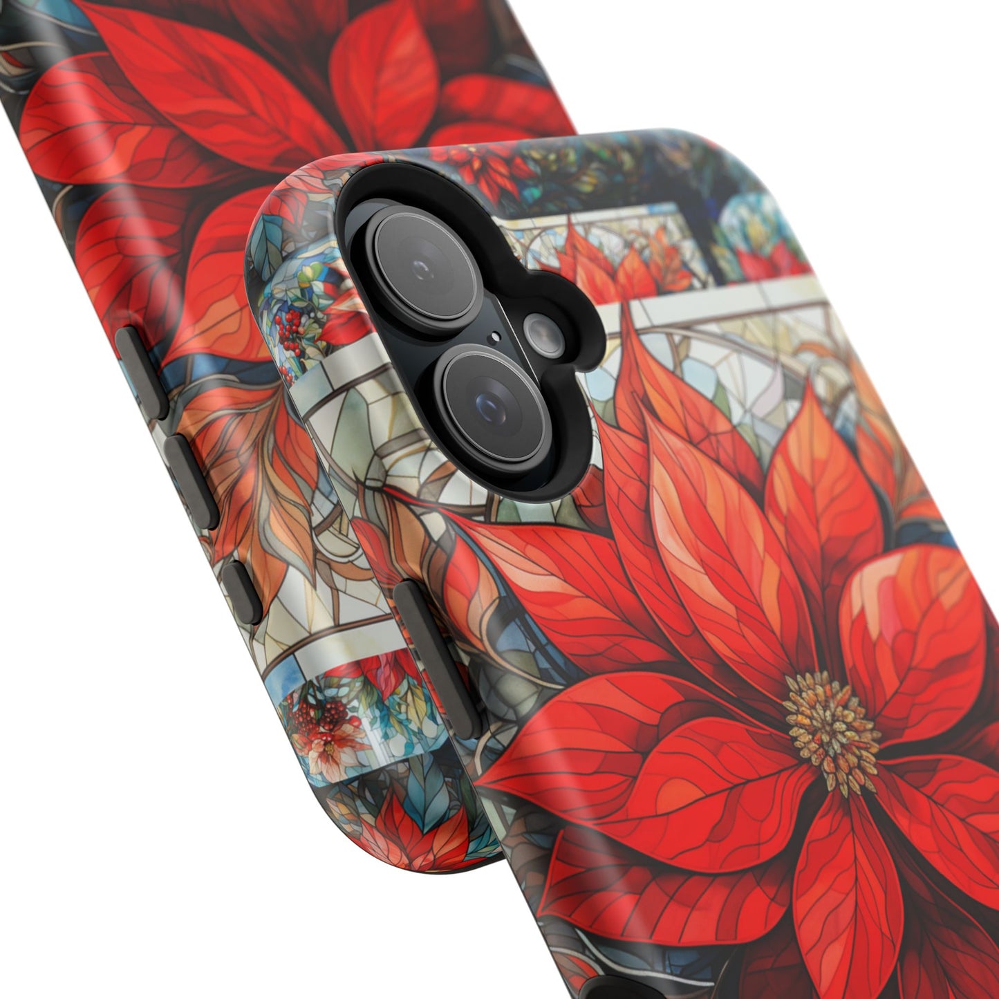 Christmas Poinsettia Stained Glass Phone Case - Personalized Christmas Phone Case Impact-Resistant Case