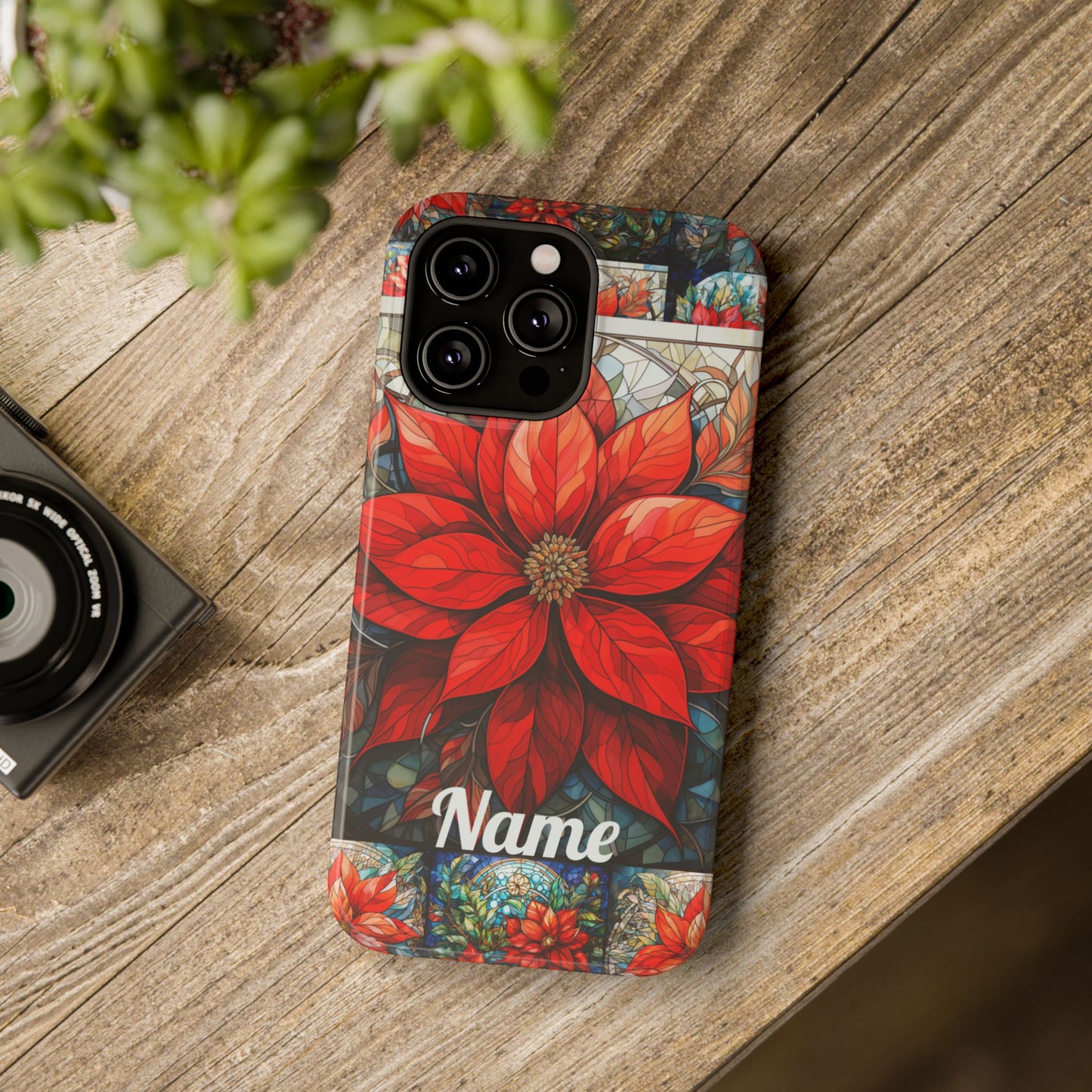 Christmas Poinsettia Stained Glass Phone Case - Personalized Christmas Phone Case Impact-Resistant Case