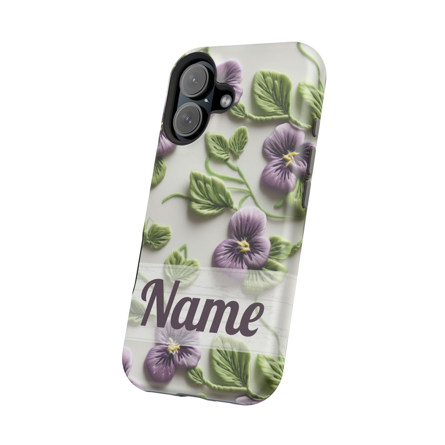 February Birth Flower Phone Case • Violet Embroidery iPhone Cover • MagSafe Gift for Her
