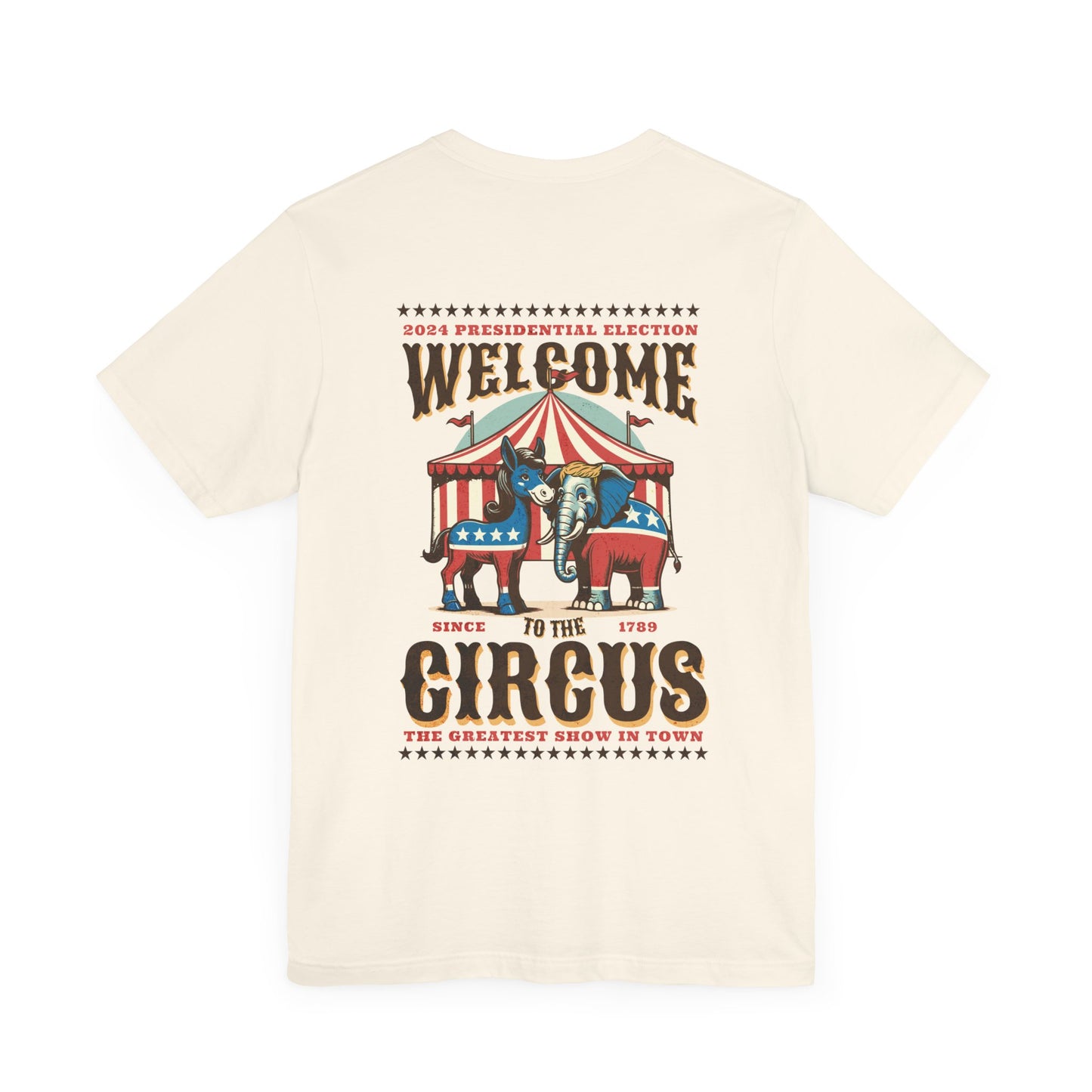 Two-sided Political Circus T-Shirt | Elephant & Donkey Satire Unisex Crew Neck Soft T-shirt election Bella + Canvas 3001