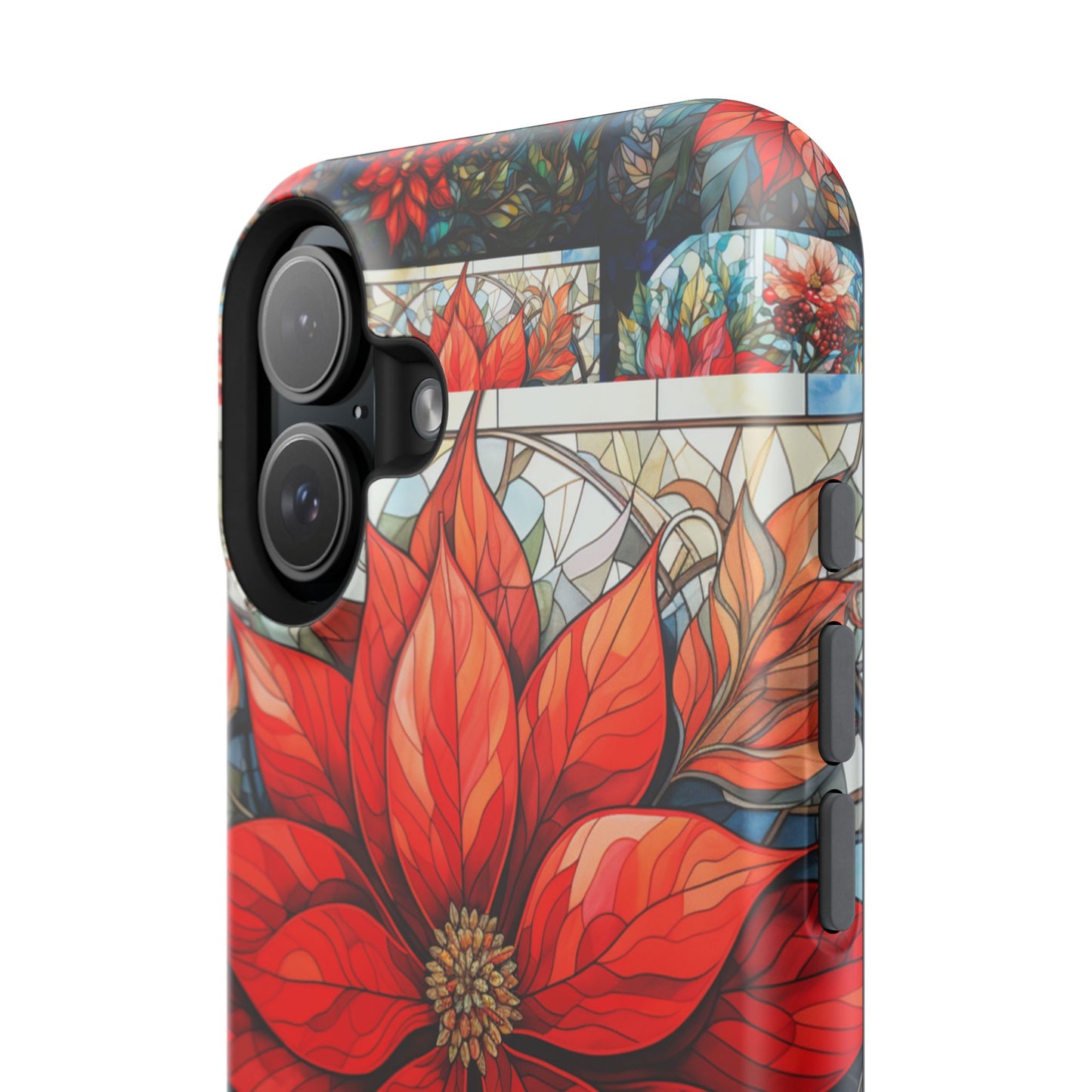 Christmas Poinsettia Stained Glass Phone Case - Personalized Christmas Phone Case Impact-Resistant Case
