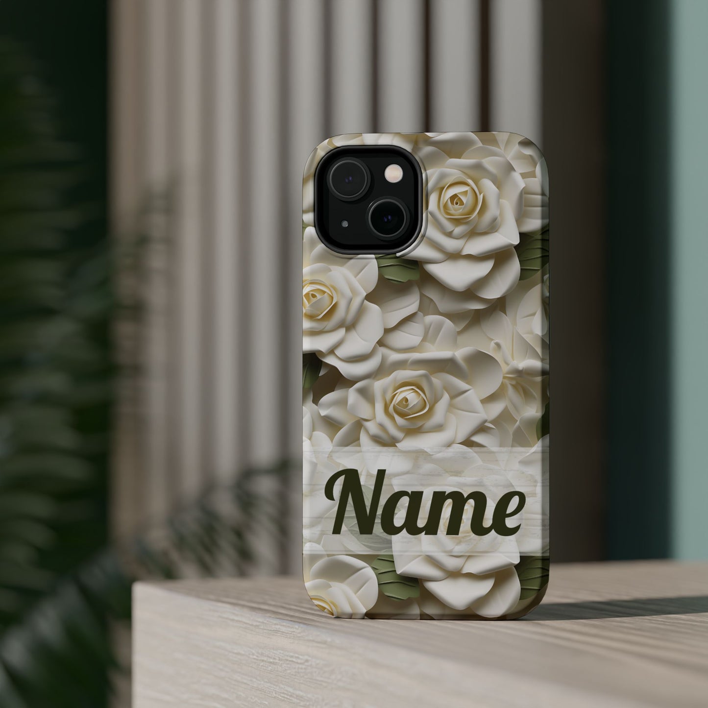 June Birth Flower Phone Case • White Paper Rose iPhone Cover • 3D Floral MagSafe Gift