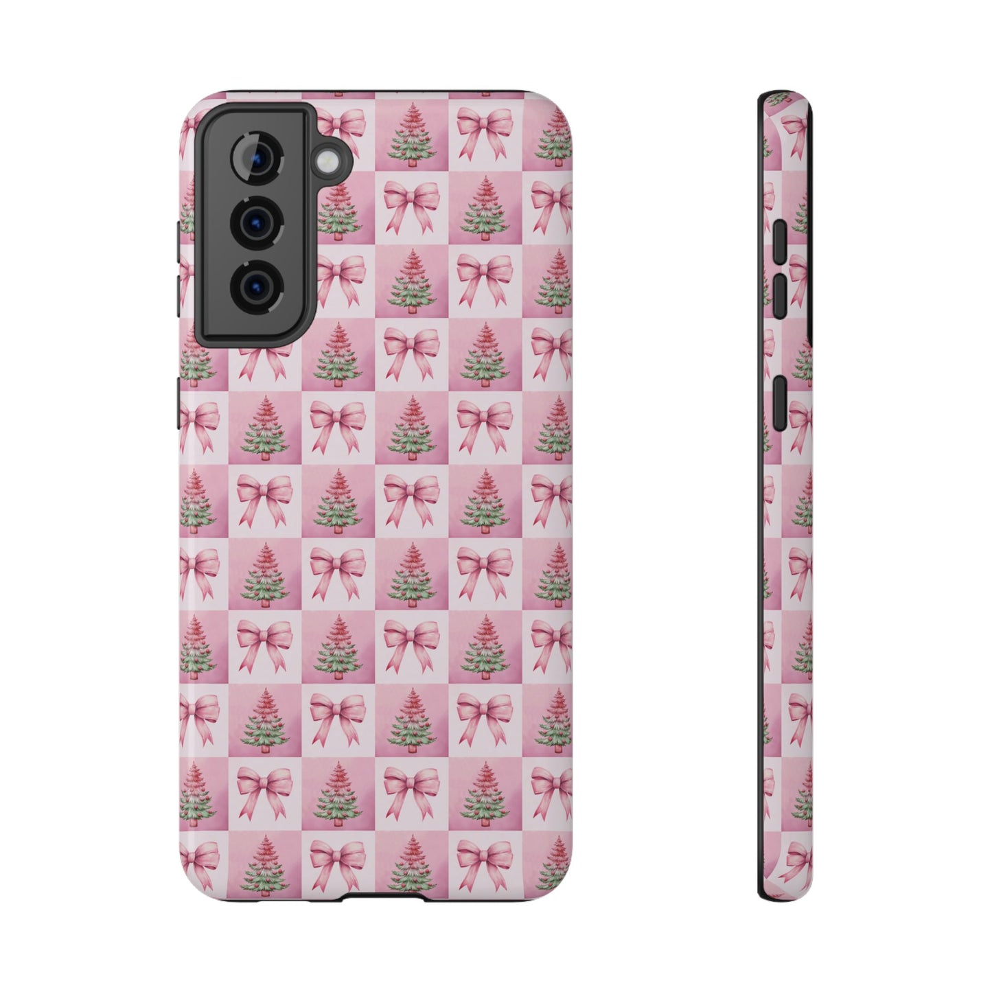 Pink Retro Christmas Tree & Coquette Phone Case - Christmas Phone Case Impact-Resistant Cases iPhone Samsung