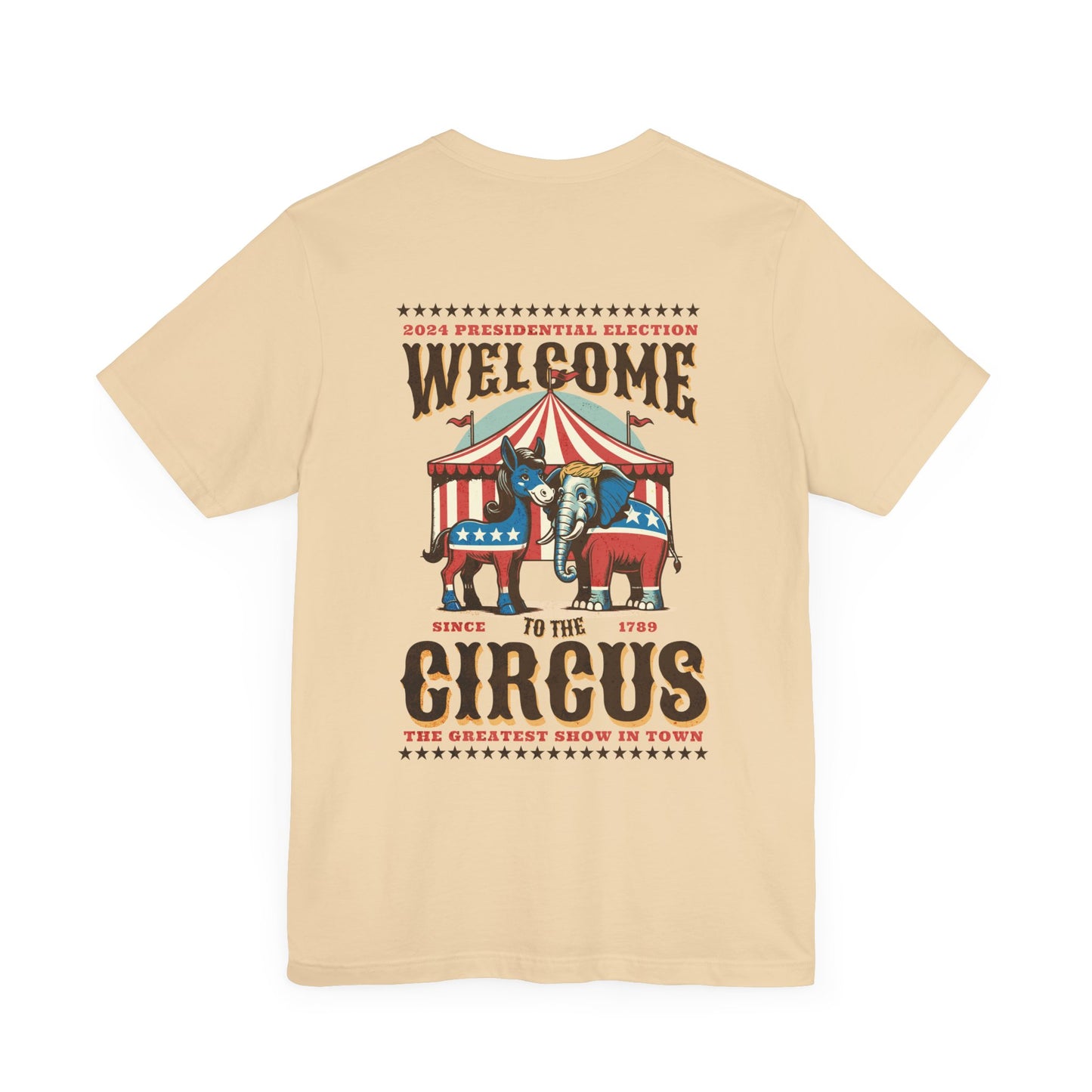 Two-sided Political Circus T-Shirt | Elephant & Donkey Satire Unisex Crew Neck Soft T-shirt election Bella + Canvas 3001