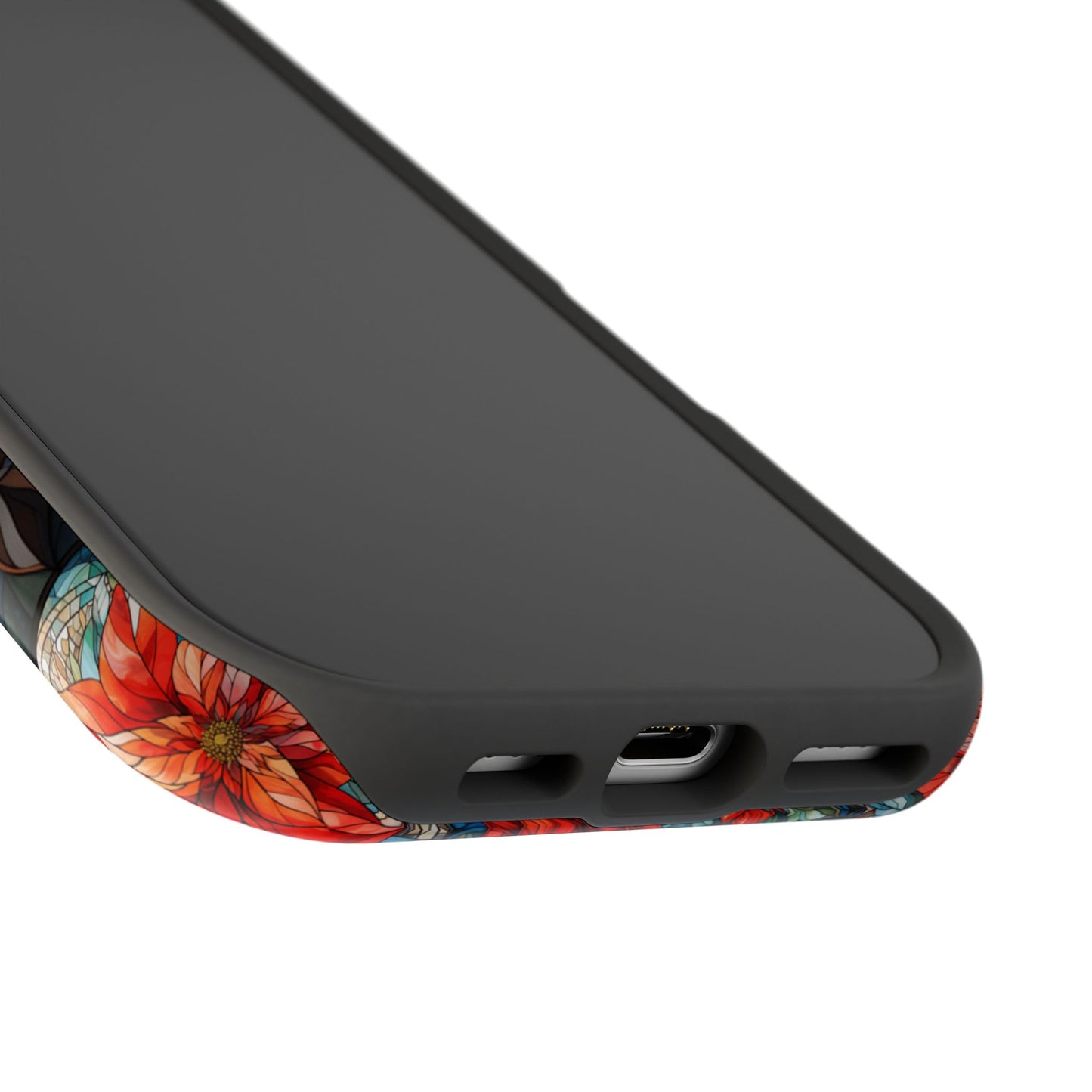 Christmas Poinsettia Stained Glass Phone Case - Personalized Christmas Phone Case Impact-Resistant Case