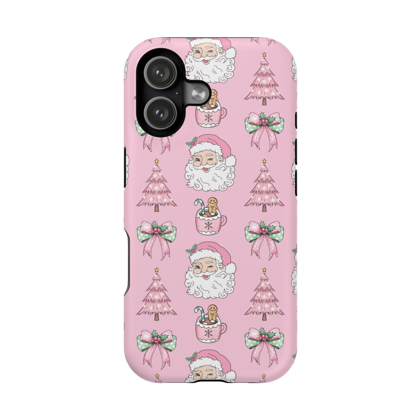 Pink Retro Santa & Coquette Bow Christmas Phone Case - Christmas Phone Case Impact-Resistant Case